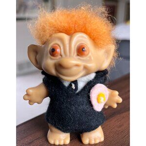 Vtg 1960's Rootie Tab Neck 3” Troll Doll with Short Orange Hair and Bulgy Orange